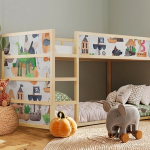 Mapa de aventuras Piratas y dinosaurios Calcomanías de cama Kura, Pegatinas de dormitorio para niños, Tema de aventura del mapa del océano Ikea Kura Bed Nursery Decor