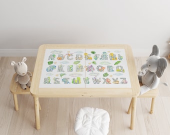 Film d'autocollants ABC Animaux - Déco amusante pour table d'enfants IKEA FLISAT - Décalcomanies de table pour enfants