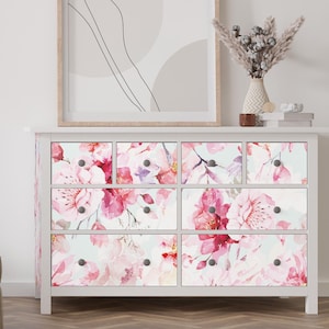Blush Floral IKEA Hemnes Dresser Decals: Watercolor Flower Furniture Stickers