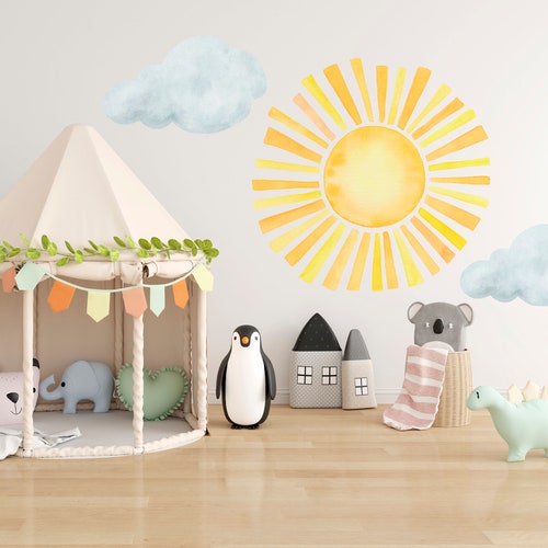 Sticker mural soleil aquarelle : décoration de chambre d'enfants