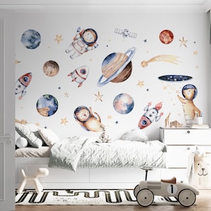 Planet Wall Decals, Space Wall Stickers, Galaxy Planet Stickers, Wall Stickers Space, Kids Room Wall Decor, Astronaut Nursery Wall Stickers