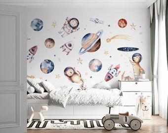 Planet Wall Decals, Space Wall Stickers, Galaxy Planet Stickers, Wall Stickers Space, Kids Room Wall Decor, Astronaut Nursery Wall Stickers