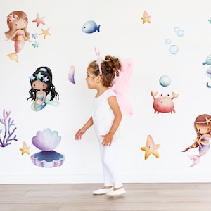 Under the Sea Mermaid Wall Decal - Children&#39;s Room Mermaids Wall Sticker - Magical Underwater World , Girls Room Nursery Decor