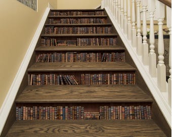 Retro Book Spine Stair Decals: Vintage Library Staircase Decor