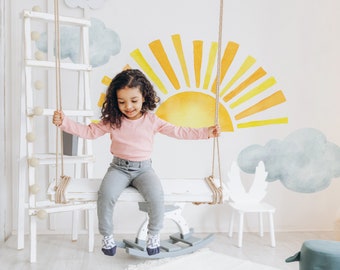 Watercolor Sun and Clouds Wall Decal: Kids Nursery Decor