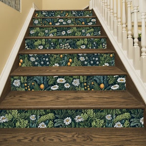 Chamomile Flower Stair Riser Decals: Botanical Stairway Stickers