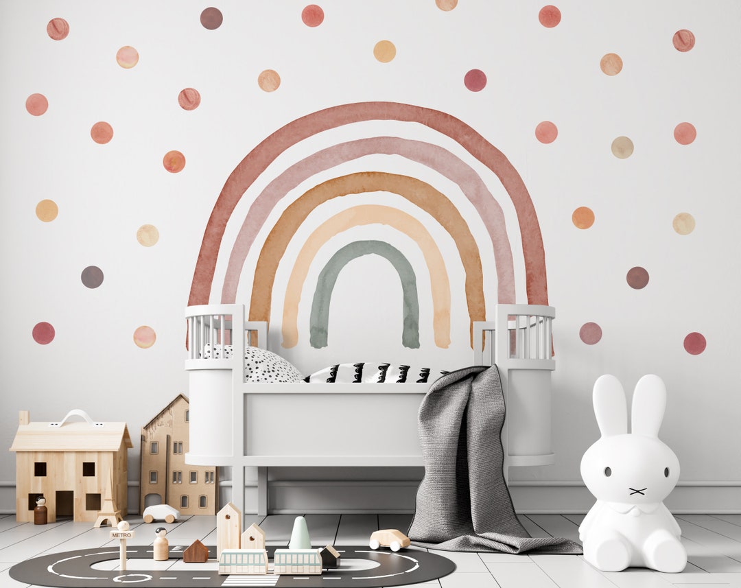 Boho Rainbow Wall Decals: Watercolor Polka Dot Nursery Decor - Etsy