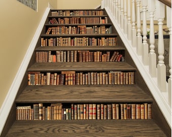 Retro Book Spine Stair Decals: Vintage Library Staircase Decor