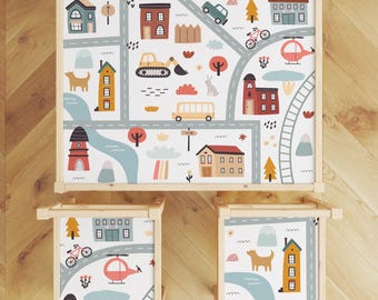 City Map Sticker Set for IKEA LATT Table and Chairs – Custom Road Design for Kids – Easy Peel and Stick Vinyl Decals for Ikea LATT Furniture