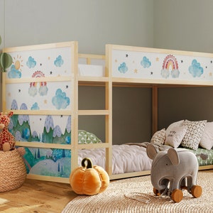 KURA Bed Sticker Sun and Clouds , Peel and Stick, Mountain Decal for IKEA Beds, Modern Ikea Kura Bed Decal , Nursery Wraps Kura Bed Stickers