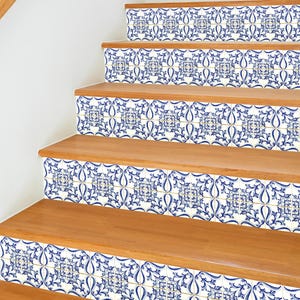 Sticker Marokkaanse trapstootborden: blauw-witte tegels, peel and stick