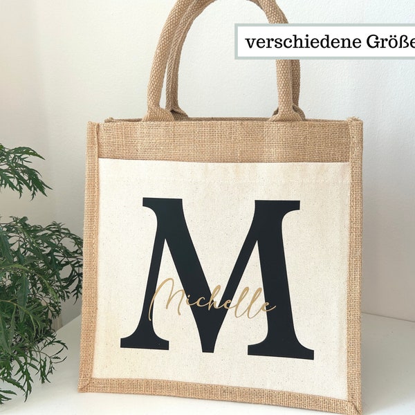 Personalized jute bag initials with name and letters, jute bag printed name, jute shopper personalized fabric bag plotted