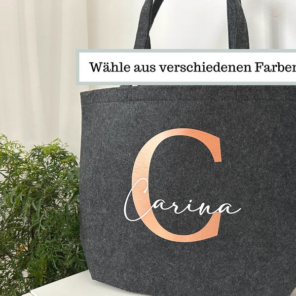 Personalisierte Filztasche Initialen mit Namen und Buchstaben, Filz Tasche bedruckt Name, Personalisierte Tasche Filz Schwester bedruckt