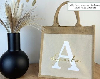 Jutetasche Name Buchstabe bedruckt Stofftasche Initial Jute Shopper Tasche personalisiert, Tasche Buchstabe bedruckt Stofftasche Name