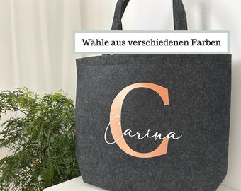 Personalisierte Filztasche Initialen mit Namen und Buchstaben, Filz Tasche bedruckt Name, Personalisierte Tasche Filz Schwester bedruckt