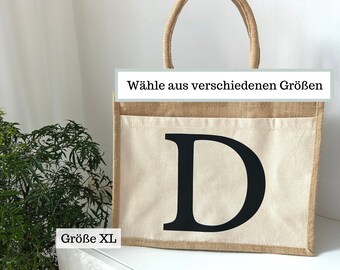 Personalisierte Tasche Initialen mit Buchstaben bedruckt, Jutetasche personalisiert, Jutebeutel personalisiert, Tasche Anfangsbuchstabe