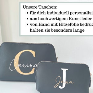 Kosmetiktasche mit Namen und Buchstabe personalisiert, Kulturbeutel mit Namen Schminktasche Initialen aus Kunstleder in Schwarz & Beige Bild 8