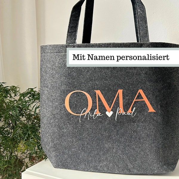 Filztasche Oma mit Namen personalisiert, Weltbeste Oma Tasche Filz Beste Oma Shopper Herz, Personalisierte Oma Einkaufstasche Namen Enkel