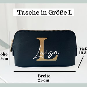 Kosmetiktasche mit Namen und Buchstabe personalisiert, Kulturbeutel mit Namen Schminktasche Initialen aus Kunstleder in Schwarz & Beige Bild 7