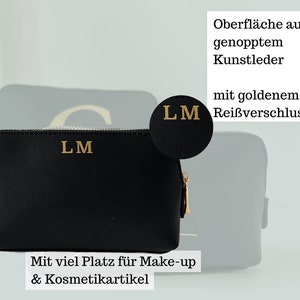 Kosmetiktasche mit Initialen personalisiert in schwarz aus Kunstleder, Buchstaben Schminktasche Initial beplottet Set mit Anfangsbuchstaben Bild 7