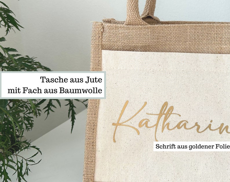 Personalisierte Jutetasche mit Namen und Herz bedruckt, Jute Tasche mit Name, Jute Shopper personalisierte Stoff Tragetasche Baumwolle Herz Bild 6