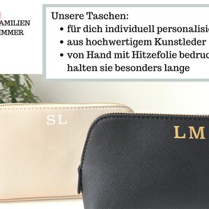 Kosmetiktasche mit Initialen personalisiert in schwarz aus Kunstleder, Buchstaben Schminktasche Initial beplottet Set mit Anfangsbuchstaben Bild 2