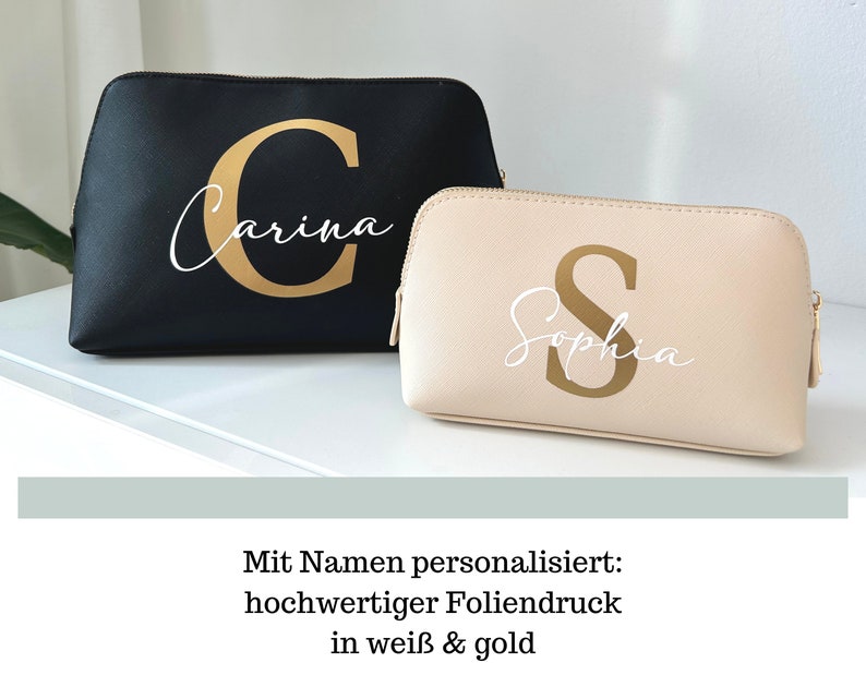 Cosmetic bag personalized with name and letter, toiletry bag with name, make-up bag initials made of faux leather in black & beige image 9