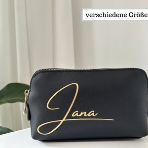 Cosmetic bag personalized with name and letter, toiletry bag with name, make-up bag initials made of faux leather in black & beige
