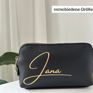 Kosmetiktasche mit Namen personalisiert, Damen Kulturbeutel Schminktasche personalisiert Kunstleder Kosmetiktasche beplottert mit Aufdruck