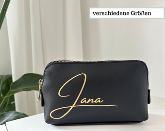 Kosmetiktasche mit Namen personalisiert, Damen Kulturbeutel Schminktasche personalisiert Kunstleder Kosmetiktasche beplottert mit Aufdruck