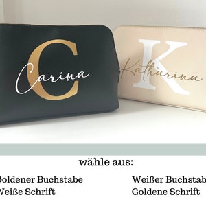 Cosmetic bag personalized with name and letter, toiletry bag with name, make-up bag initials made of faux leather in black & beige image 4