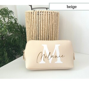 Cosmetic bag personalized with name and letter, toiletry bag with name, make-up bag initials made of faux leather in black & beige image 3