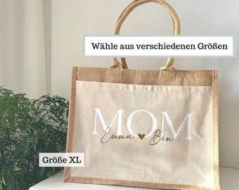 Jute Tasche Mama mit Namen personalisiert Mom Tasche  mit Kinder Namen bedruckt, Beste Mama Jutebeutel bedruckt, Weltbeste Mama Tasche Stoff