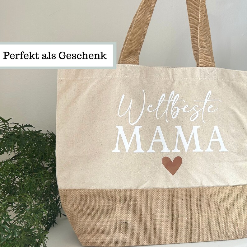 Juteshopper Mama, Shopper Beste Mama Tasche Muttertag, Einkaufstasche Mama Weltbeste Mama Geschenk Shopper Mama Herz Tasche Geburtstag Bild 7