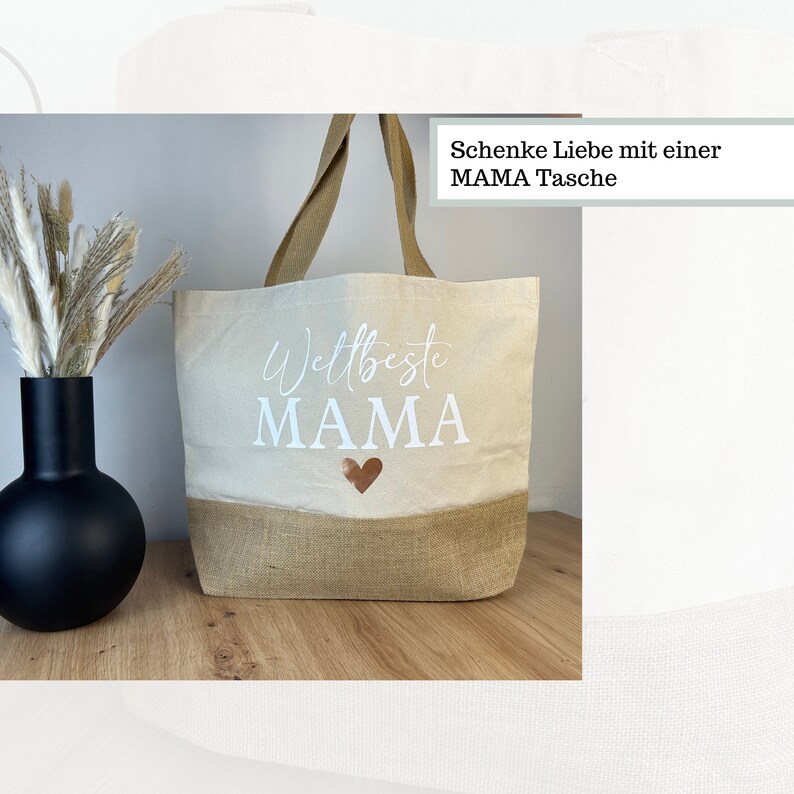 Juteshopper Mama, Shopper Beste Mama Tasche Muttertag, Einkaufstasche Mama Weltbeste Mama Geschenk Shopper Mama Herz Tasche Geburtstag Bild 4