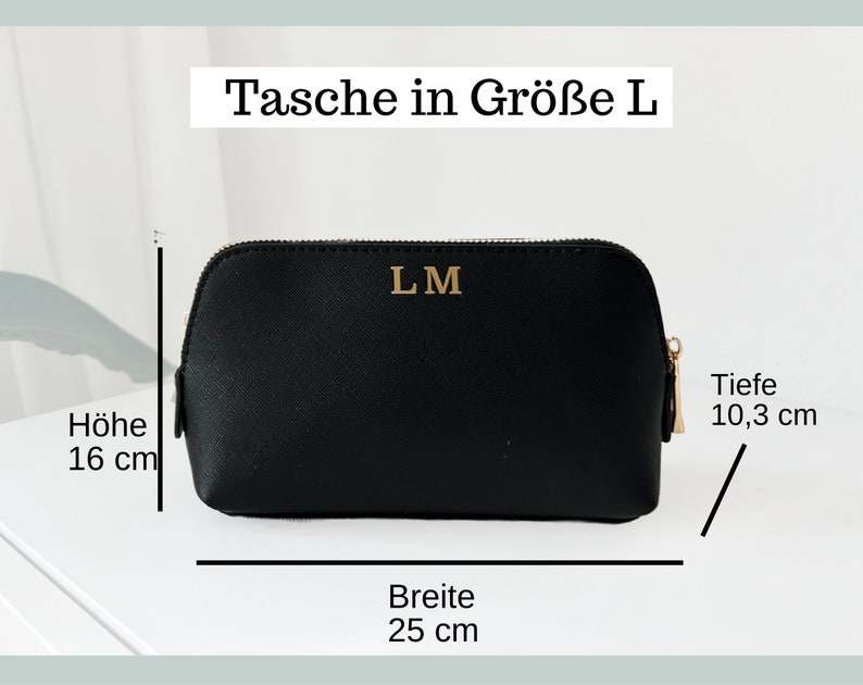 Kosmetiktasche mit Initialen personalisiert in schwarz aus Kunstleder, Buchstaben Schminktasche Initial beplottet Set mit Anfangsbuchstaben Bild 5