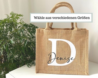 Jutetasche mit Buchstabe und Name, personalisierte Jute Tasche mit Initialen bedruckt , Jutetasche personalisiert Kinder Jute Shopper klein