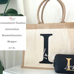 Personalisierte Einkaufstasche mit Name, Shopper Tasche Jute Namen groß, Stofftasche bedruckt Buchstabe, Jutetasche Baumwolle mit Initialen Bild 9