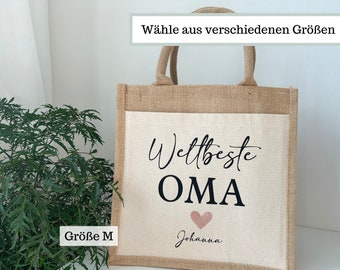 Personalisierte Jutetasche Oma mit Namen und Herz, Oma Jute Tasche mit Name bedruckt, personalisierte Tragetasche, Geschenk Beste Oma Tasche