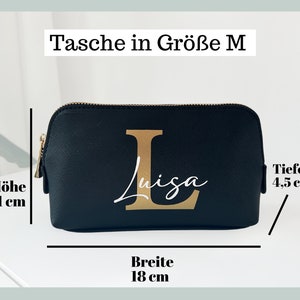 Kosmetiktasche mit Namen und Buchstabe personalisiert, Kulturbeutel mit Namen Schminktasche Initialen aus Kunstleder in Schwarz & Beige Bild 6