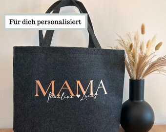 Filztasche Mama mit Namen personalisiert, Weltbeste Mama Tasche Filz Beste Mama Shopper Herz, Personalisierte Mama Einkaufstasche Namen