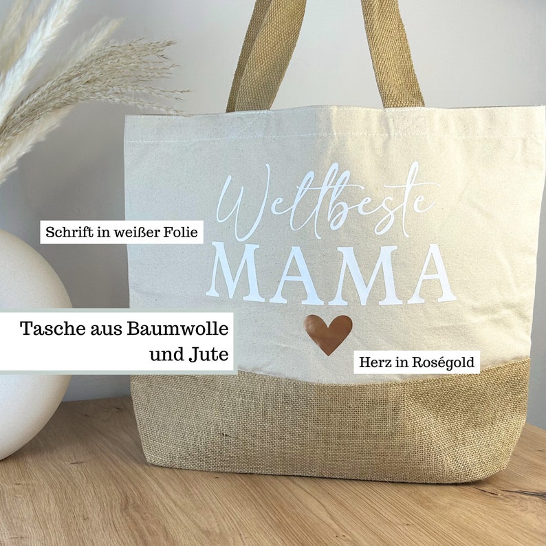 Juteshopper Mama, Shopper Beste Mama Tasche Muttertag, Einkaufstasche Mama Weltbeste Mama Geschenk Shopper Mama Herz Tasche Geburtstag Bild 5