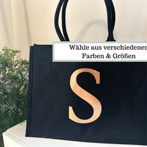 Jutetasche Initialen mit Buchstaben personalisiert, Jutetasche Buchstabe Jutebeutel Initial beplottet, Jute Shopper Einkaufstasche bedruckt
