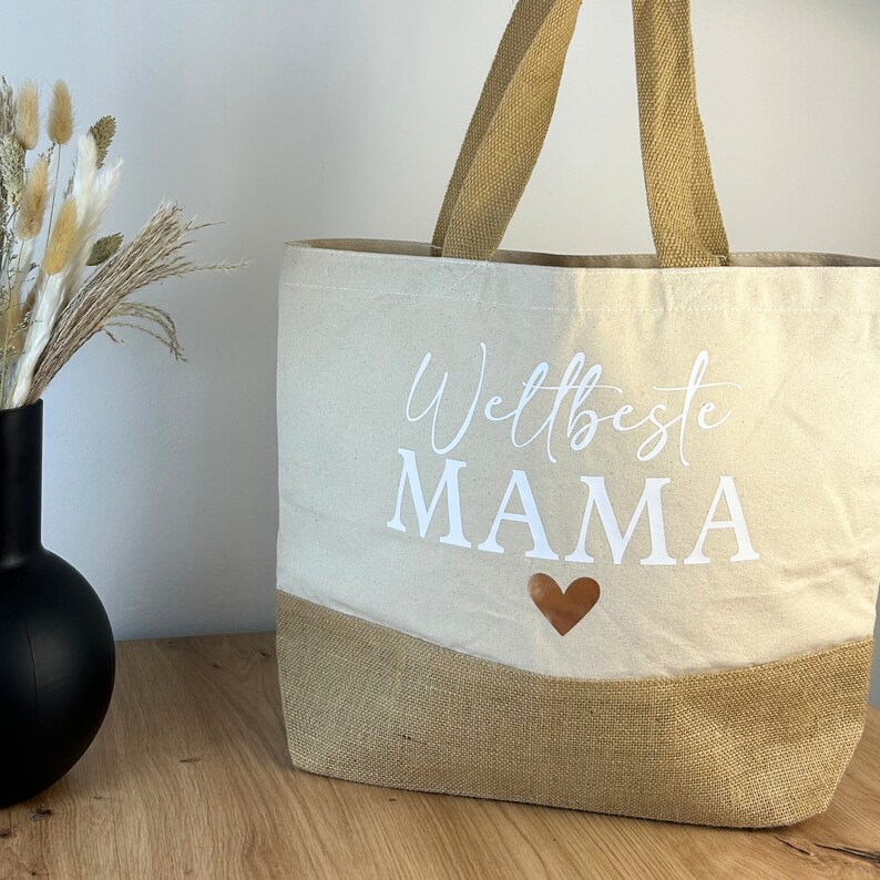 Juteshopper Mama, Shopper Beste Mama Tasche Muttertag, Einkaufstasche Mama Weltbeste Mama Geschenk Shopper Mama Herz Tasche Geburtstag Bild 10