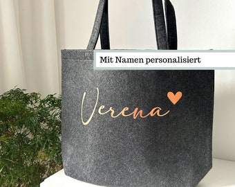 Personalized felt bag with name and heart, large felt bag with name, felt shopper personalized with heart, felt bag with name printed