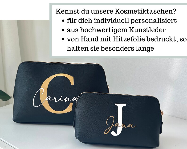 Kosmetiktasche mit Initialen personalisiert in schwarz aus Kunstleder, Buchstaben Schminktasche Initial beplottet Set mit Anfangsbuchstaben Bild 8