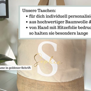 Personalisierte Einkaufstasche mit Name, Shopper Tasche Jute Namen groß, Stofftasche bedruckt Buchstabe, Jutetasche Baumwolle mit Initialen Bild 5