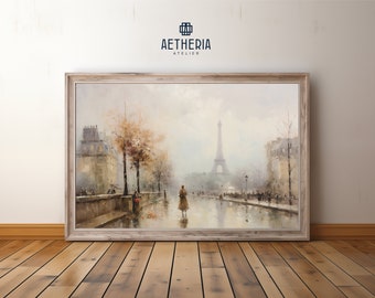 Vintage Paris Cityscape Oil Painting | Parisian Skyline Art | Printable Digital Download | Vintage Wall Decor