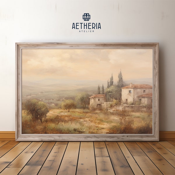 Vintage Tuscany Landscape Oil Painting | Tuscany Countryside Art | Printable Digital Download | Vintage Decor