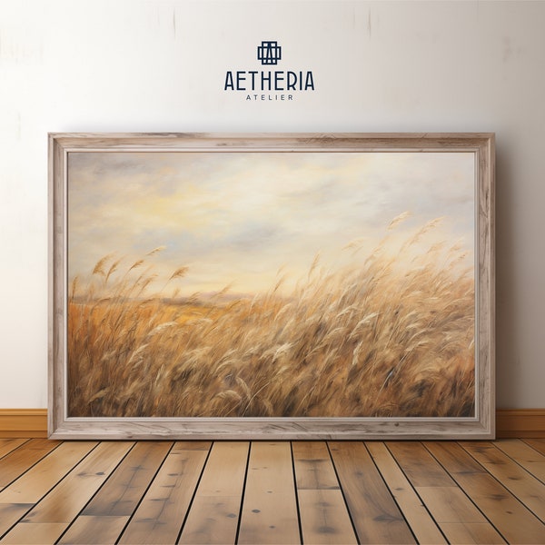 Vintage Wheat Field Oil Painting | Rustic Crop Landscape Art | Printable Digital Download | Vintage Decor